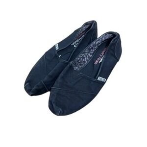 Wm 6 Skechers BOBS Women Black Canvas Slip On Memory Foam Alpargata Flats